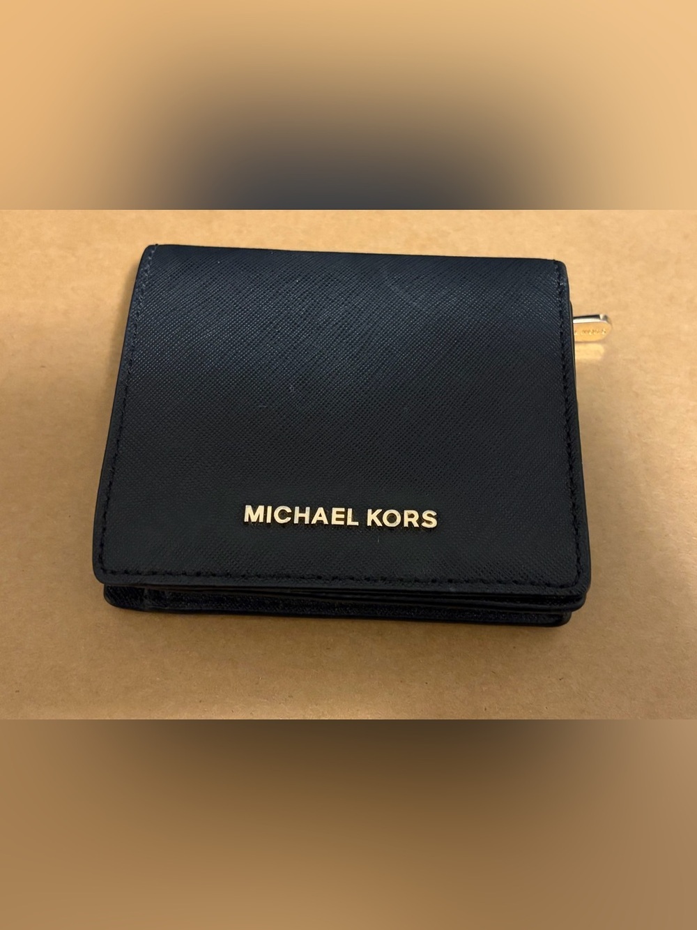 Michael Kors Black Saffiano Leather Card wallet with Gold Logo